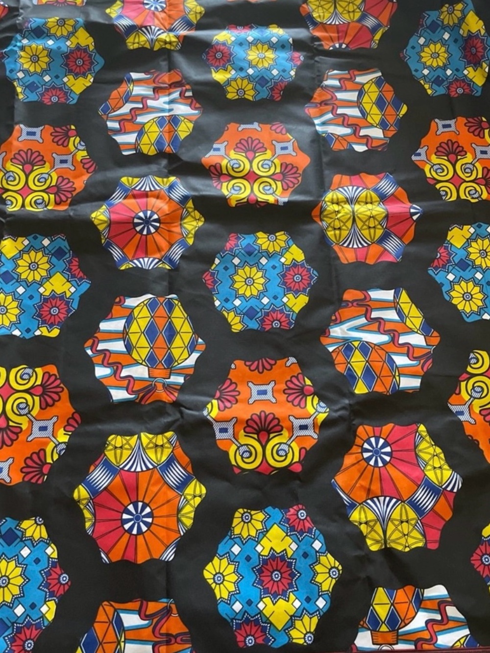 Bold Hexagon Mosaic Vibrant Multicolor Poly/Cotton Print Fabric